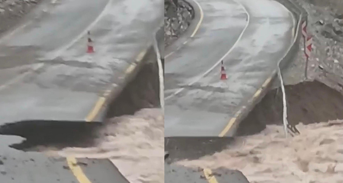 Kayseri’de sel yolu çökertti