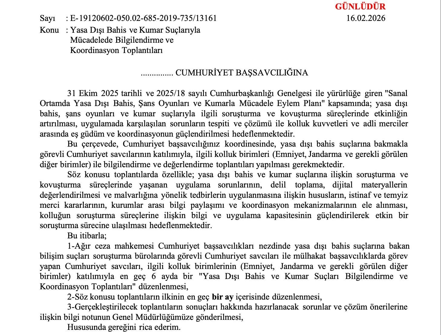 Adalet Bakanlığı’ndan 81 il başsavcılığına yasa dışı bahis yazısı