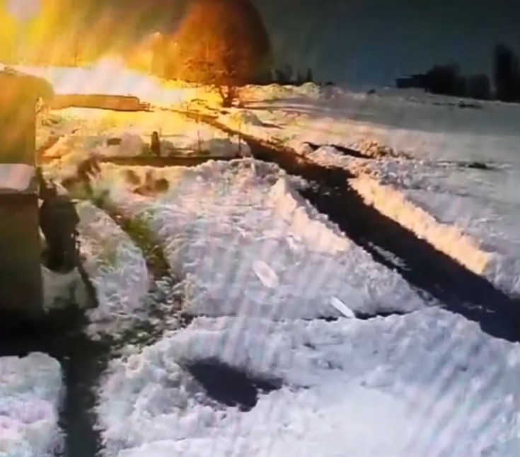 Kars’ta kurt sürüsünü kürekle kovalayan vatandaş kamerada