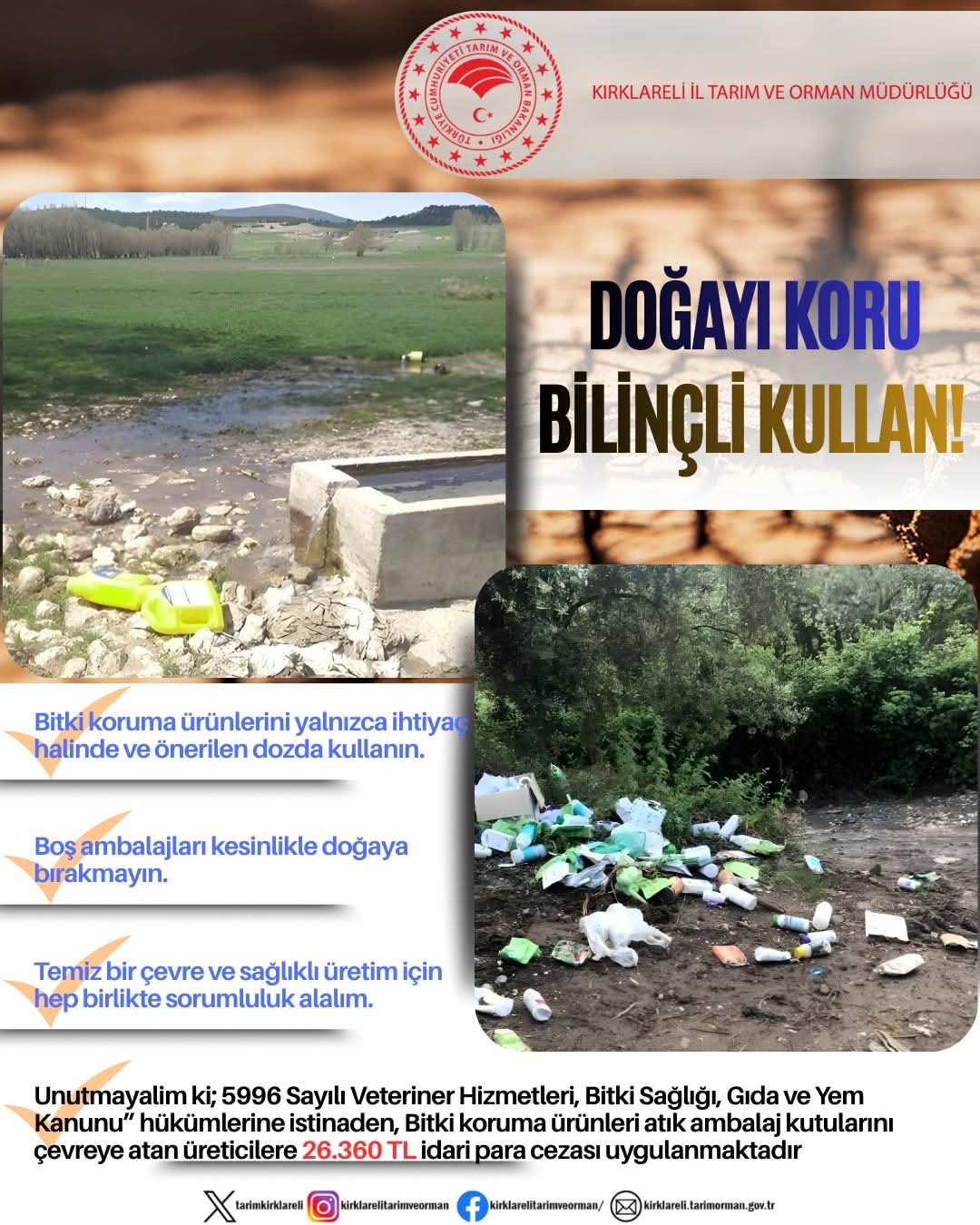 Zirai ilaç ambalajını doğaya atan üreticiye 26 bin 360 TL ceza