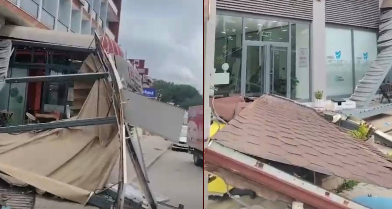 Denizli’de  çatılar uçtu, ağaçlar araçların üzerine devrildi, insanlar yürüyemedi