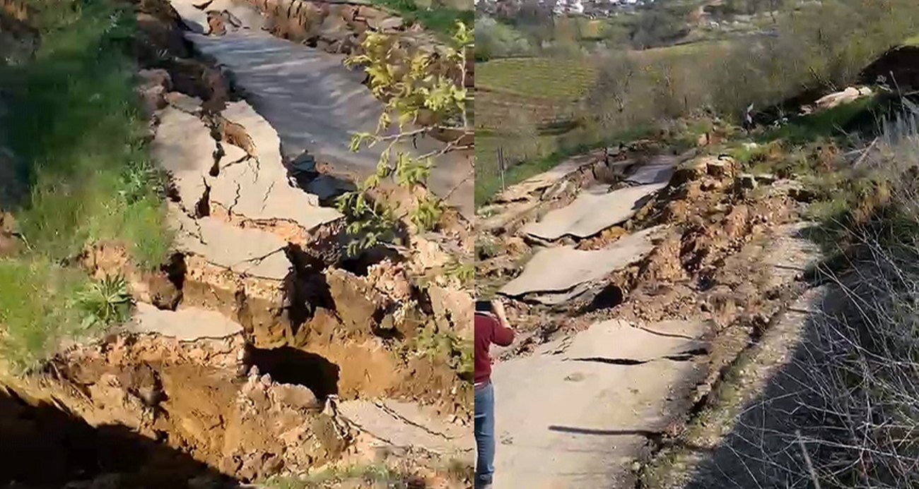 Bursa’da meydana gelen heyelan yolu parçalara ayırdı