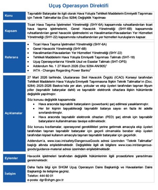 Uçuşlarda ’powerbank’ kullanımına yeni düzenleme