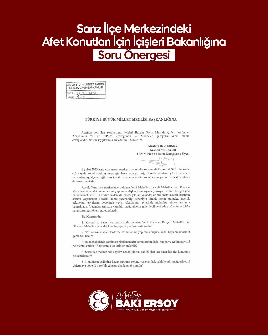 baki-ersoy-dan-sariz-daki-afet-konutlari-icin-soru-onergesi