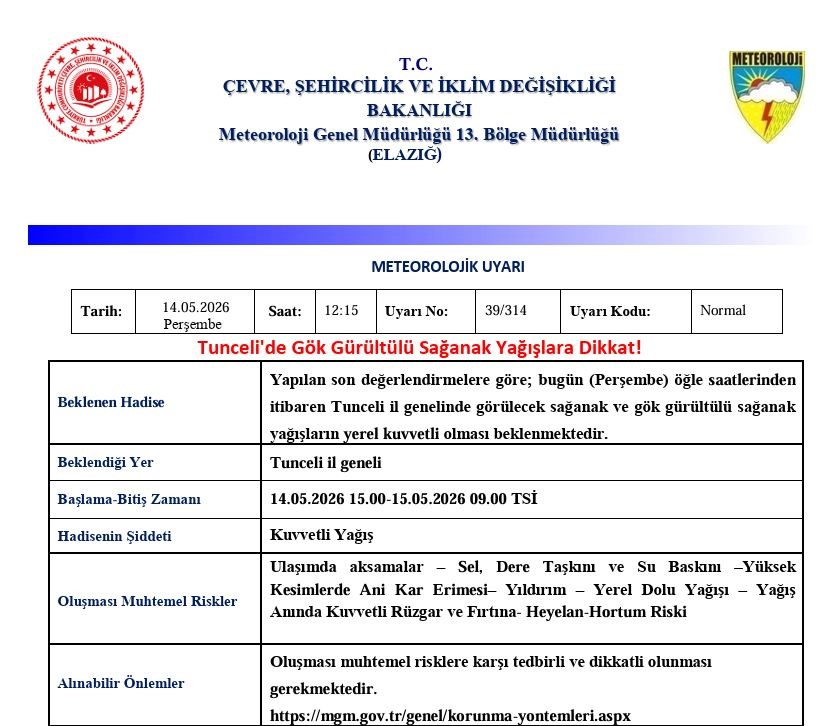 tunceli-icin-saganak-yagis-uyarisi