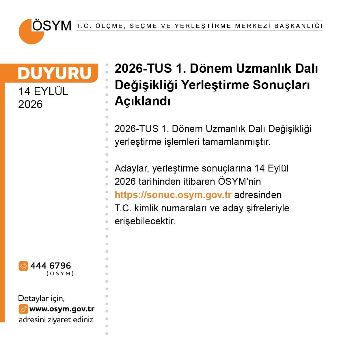 osym-2026-tus-1-donem-uzmanlik-dali-degisikligi-yerlestirme-sonuclari-aciklandi