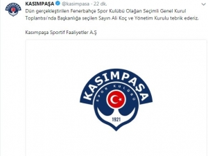 Kasımpaşa’dan Ali Koç’a Tebrik
