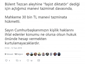 Bülent Tezcan’a Cumhurbaşkanı Erdoğan’a Hakaretten 30 Bin Tl’lik Ceza