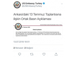 Abd Büyükelçiliği: "Türk Ve Amerikalı Yetkililer Adli Ve Hukuki Meselelerde Önemli Görüşmelerde Bulunmuşlardır"