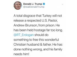 Trump, Türkiye’de Tutuklu Papaz İçin Erdoğan’a Çağrıda Bulundu