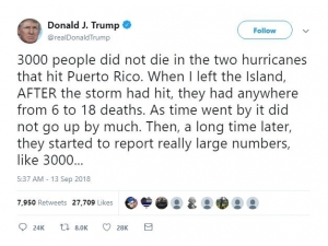 Trump: “Porto Rico’da 3 Bin Kişi Ölmedi”