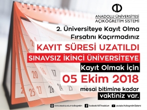 Açıköğretim "İkinci Üniversite" Kayıtları Yoğun Talep Nedeniyle Uzatıldı
