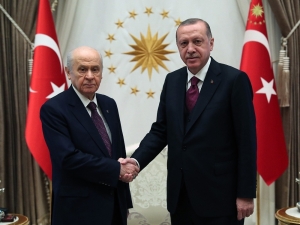 Cumhurbaşkanı Recep Tayyip Erdoğan, Mhp Genel Başkanı Devlet Bahçeli İle Cumhurbaşkanlığı Külliyesi’nde Bir Araya Geldi.