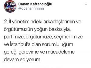 Canan Kaftancıoğlu İstifadan Vazgeçtiğini Duyurdu