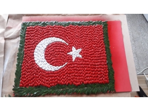 Zeytin Çekirdeklerinden Türk Bayrağı Tasarladılar