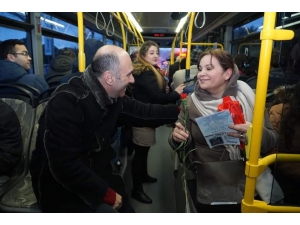 Başkan Adayı Belediye Otobüsüne Bindi, Karanfil Dağıttı