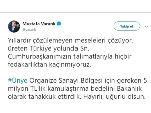 Ünye Osb İçin 5 Milyon Lira