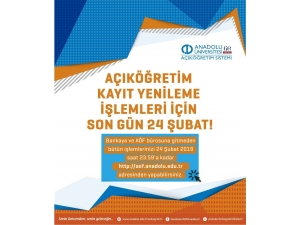 Anadolu Üniversitesi Açıköğretim Sistemi Kayıt Yenileme İşlemleri İki Gün Uzatıldı