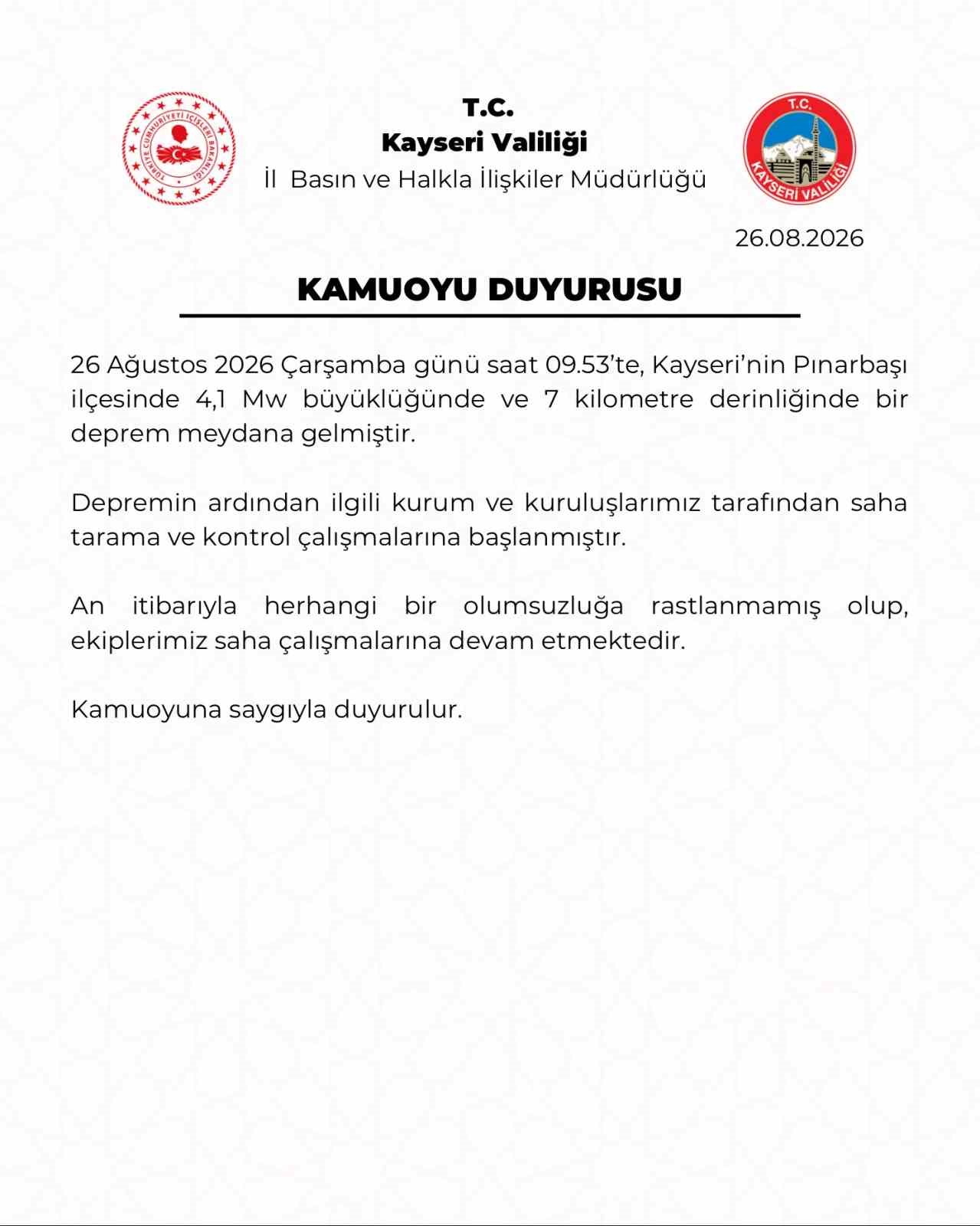 kayseri-valiligi-depremde-olumsuzluga-rastlanmadi