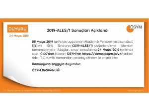 Ales Sonuçları Açıklandı