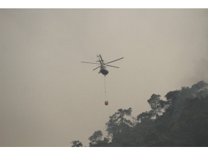 Dalamandaki Yangında Helikopterler Havadan Müdahaleye Başladı