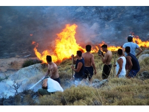 Alevler Tatil Sitelerine Yaklaştı; Tatilciler Taşlarla Yangını Söndürmeye Çalıştı