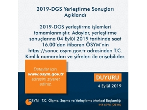 Dgs Yerleştirme Sonuçları Açıklandı