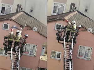 Çatıdaki İpe Ayağı Takılan Martıyı Kurtarma Operasyonu Kamerada