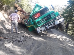Tomruk Yüklü Kamyon Yan Yattı
