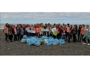 Üniversiteliler Sahilde Çöp Topladı