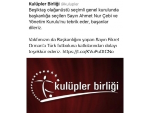 Kulüpler Birliği’nden Ahmet Nur Çebi’ye Erken Tebrik