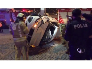 E-5’te Direğe Çarpıp Avm’nin Önünde Devrildi: 1 Yaralı