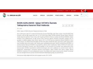 Giresun Valiliğinden Şaban Vatan Açıklaması