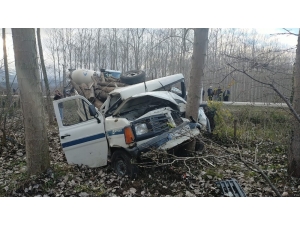 Odun Yüklü Kamyonet Ağaca Çarptı: 1’i Ağır 3 Yaralı