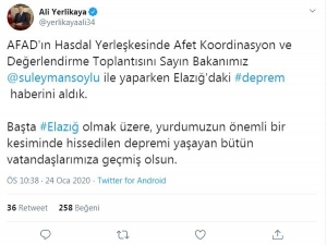 İstanbul Vali Yerlikaya’dan Elazığ Depremine İlişkin Açıklama
