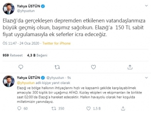 Thy’den Deprem Sonrası Elazığ’a Ek Seferler