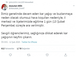 Şanlıurfa’da Okullara Kar Tatili