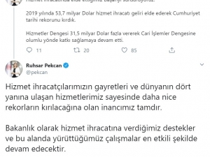 Ticaret Bakanı Pekcan: "Hizmet İhracatında Cumhuriyet Tarihi Rekorunu Kırdık"