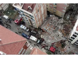 Bahçelievler’de Çöken 7 Katlı Bina Havadan Görüntülendi