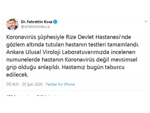 Rize’deki Korona Virüs Şüphesinde Sevindirici Haber Bakan Koca’dan Geldi