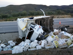 Kamyonun Freni Boşaldı, Trafiği Tehlikeye Atmamak İçin Şarampole Yuvarlandı