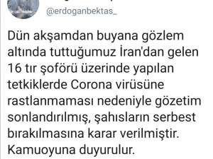 Vali Bektaş, "16 Tır Şoföründe Coronavirüs’e Rastlanmamıştır"