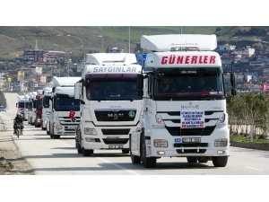 Hatay’da Tır Şoförlerinden Mehmetçiğe Destek Konvoyu