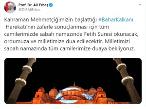 Bahar Kalkanı Harekatı İçin Sabah Namazında Tüm Camilerde Fetih Suresi Okunacak
