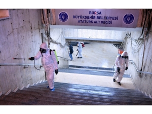 Bursa’da Çarşılar,alt Geçitler Ve Müzeler Dezenfekte Ediliyor