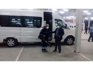 Tavas’ta Dolmuşlar Dezenfekte Edildi