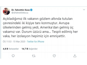 Bakan Koca: "Avrupa’dan 7, Amerika’dan Gelmiş 3 Vakamız Var”