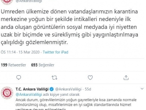 Ankara Valiliğinden Yurttaki Gözlem Görüntüleri Hakkında Açıklama