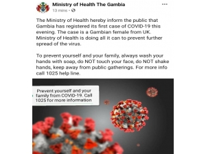 Korona Virüs Gambiya’ya Sıçradı