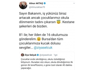 Bursa Büyükşehir Belediye Başkanı Alinur Aktaş’dan 81 İldeki 16 Okula Kestane Şekeri